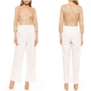 Alexia Admor Gold Ivory Sequin Embroidery Wide Leg Jumpsuit 8